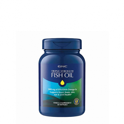 GNC Triple Strength Fish Oil Supports Heart, Brain, Skin, Eye & Joint Health (60 Soft gels)