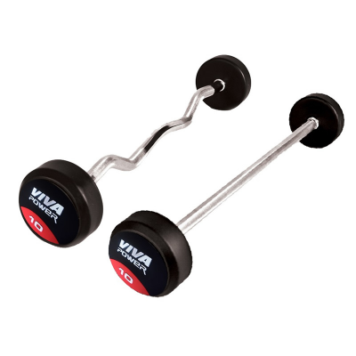 VIVA Power - Rubber Coated Fixed Barbells with Straight & Curl Bar
