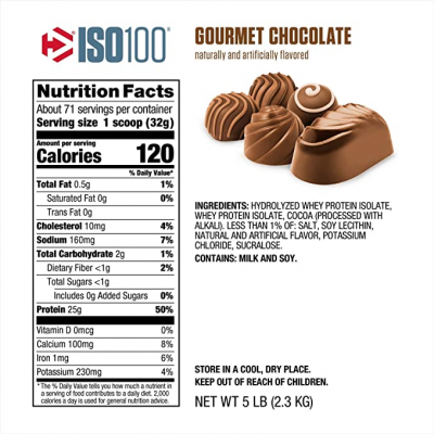 Dymatize Nutrition ISO 100 Whey Protein Isolate Powder - 2.26 kg (Gourmet Chocolate)