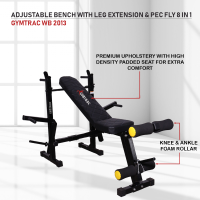 GYMTRAC WB 2013 ADJUSTABLE BENCH WITH LEG EXTENSION AND PEC FLY 8 IN 1