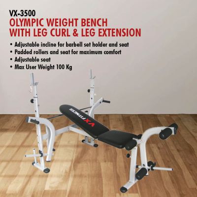 VIVA FITNESS VX-3500 OLYMPIC WEIGHT BENCH WITH LEG CURL & LEG EXTENSION