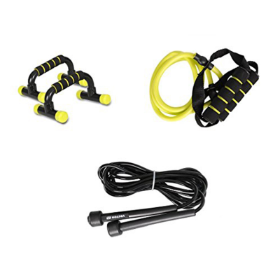 GYM TRAINING SET - PUSH UP BAR, RESISTANCE TUBE & SKIPPING ROPE