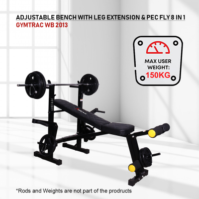 GYMTRAC WB 2013 ADJUSTABLE BENCH WITH LEG EXTENSION AND PEC FLY 8 IN 1